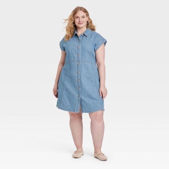 Women's Denim Flouncy Dress - Universal Thread Med Medium Wash - Picture 1 of 3